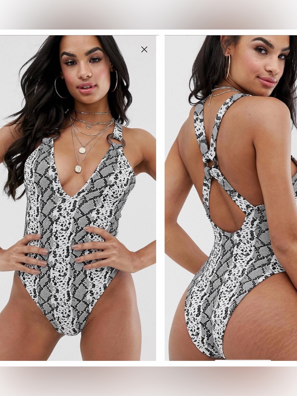 ASOS Textured Snake Pattern Plunge Neck Swimsuit Size 6